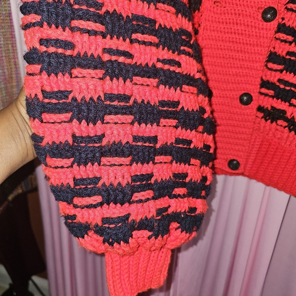 Stylish Red and Black Women's Crochet  Sweater - Picture 3 of 3